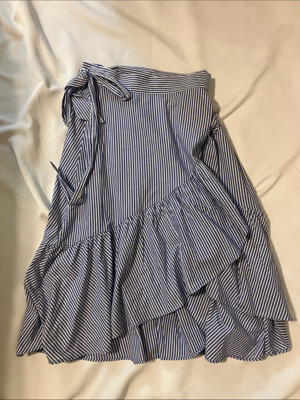 Willow Cotton Blend Blue and White Striped Tiered Asymmetrical Wrap Skirt Size M